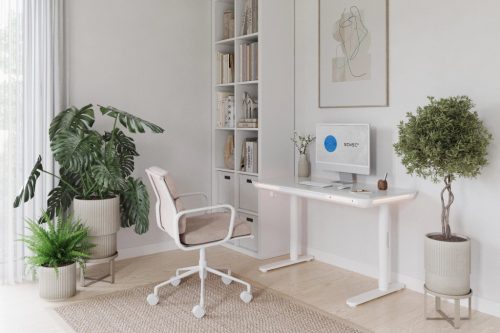 SENSE7 NOMO výškovo nastaviteľný elektrický stôl, 120x60cm USB, RGB, biela