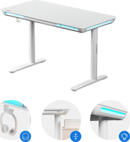 SENSE7 NOMO výškovo nastaviteľný elektrický stôl, 120x60cm USB, RGB, biela