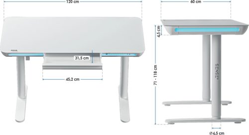 SENSE7 NOMO výškovo nastaviteľný elektrický stôl, 120x60cm USB, RGB, biela