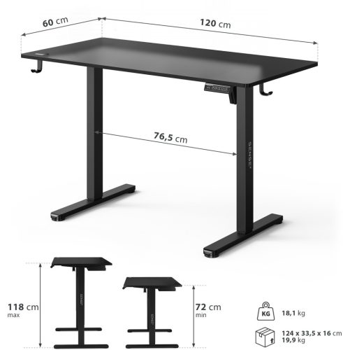 Výškovo nastaviteľný písací stôl Nojo Light 120 cm x 60 cm čierna