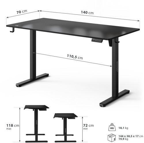 Výškovo nastaviteľný písací stôl Nojo Light 140 cm x 60 cm čierna