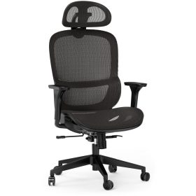   Ergonomická otočná kancelárska stolička Neyo s bedrovou opierkou, opierkou hlavy, sieťovina, čierna