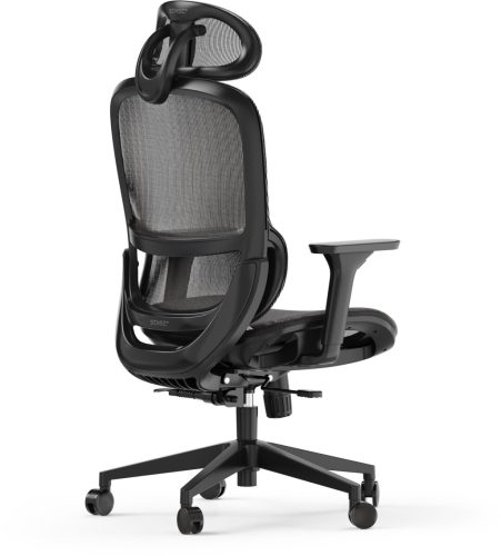 Ergonomická otočná kancelárska stolička Neyo s bedrovou opierkou, opierkou hlavy, sieťovina, čierna