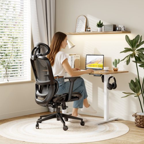 Ergonomická otočná kancelárska stolička Neyo s bedrovou opierkou, opierkou hlavy, sieťovina, čierna