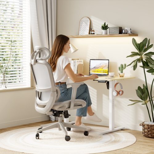 Ergonomická otočná kancelárska stolička Neyo s bedrovou opierkou, opierkou hlavy, sieťovina, sivá