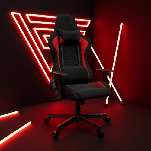 Hráčska stolička, SENSE7 Spellcaster, látkové kreslo čierno-červené.