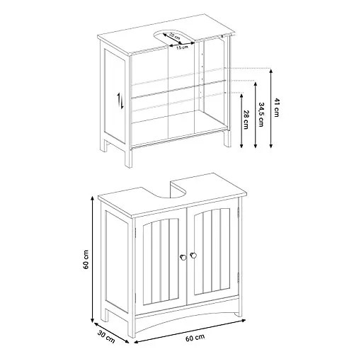 Vasagle Kúpeľňová skrinka pod umývadlo, biela