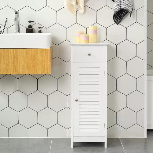 Vasagle Voľne stojaca skrinka s dvierkami a zásuvkami, biela.