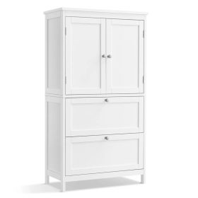   Kúpeľňová skrinka, úložná skrinka s dvoma veľkými zásuvkami a dvoma dvierkami, biela 60x30x110cm