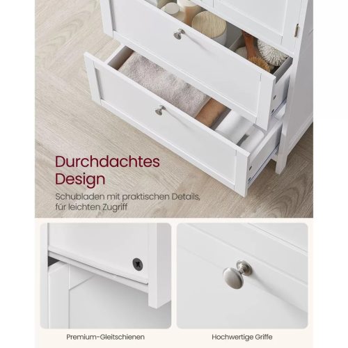 Kúpeľňová skrinka, úložná skrinka s dvoma veľkými zásuvkami a dvoma dvierkami, biela 60x30x110cm