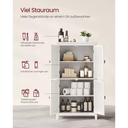 Kúpeľňová skrinka, úložná skrinka so štyrmi dvierkami, biela 60x30x110cm