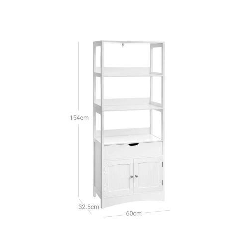 Kúpeľňová skrinka so zásuvkou a skrinkou, 3 police, biela, 60x32x154cm