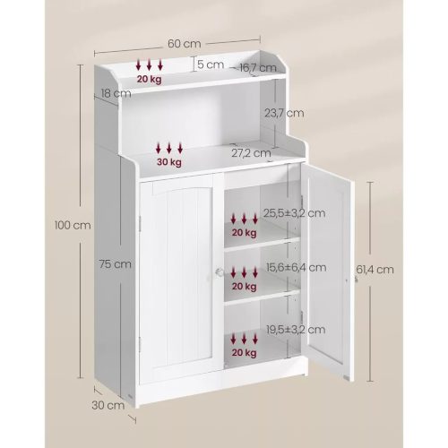 Kúpeľňová skrinka, 2 dvierka, 2 nastaviteľné police, oblačne biela 30x60x100cm