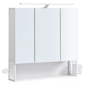   Vasagle Nástenná zrkadlová kúpeľňová skrinka s 3-dverovou zásuvkou, biela 15x70x70cm