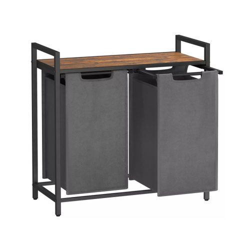 Stojan na bielizeň, výsuvný a odnímateľný vešiak na oblečenie s vreckom 2x46L, sivý