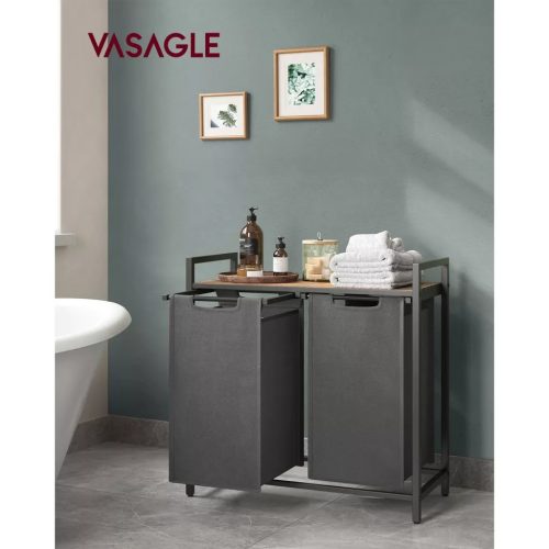 Stojan na bielizeň, výsuvný a odnímateľný vešiak na oblečenie s vreckom 2x46L, sivý