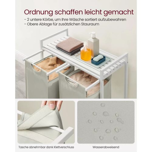 Vasagle Stojan na bielizeň, výsuvný a odnímateľný stojan na oblečenie s vreckom 2x46L, biely