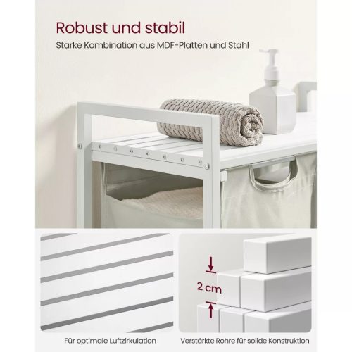 Vasagle Stojan na bielizeň, výsuvný a odnímateľný stojan na oblečenie s vreckom 2x46L, biely