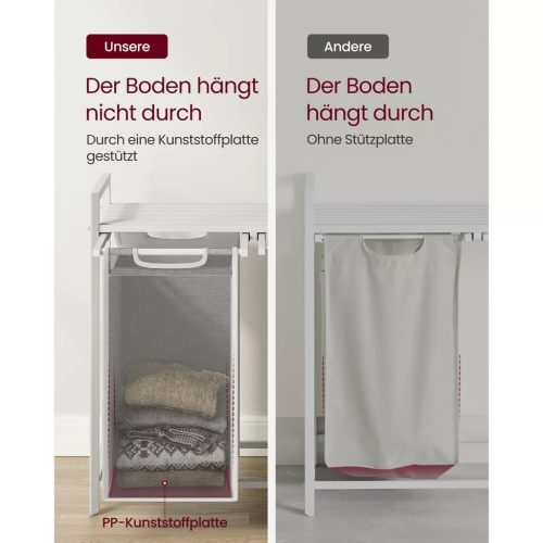 Vasagle Stojan na bielizeň, výsuvný a odnímateľný stojan na oblečenie s vreckom 2x46L, biely