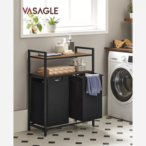 Stojan na bielizeň, výsuvná polica a odnímateľný vešiak na oblečenie s taškou 2x46L, čierny