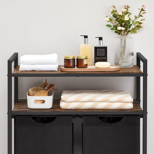 Stojan na bielizeň, výsuvná polica a odnímateľný vešiak na oblečenie s taškou 2x46L, čierny