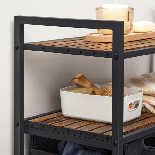 Stojan na bielizeň, výsuvná polica a odnímateľný vešiak na oblečenie s taškou 2x46L, čierny