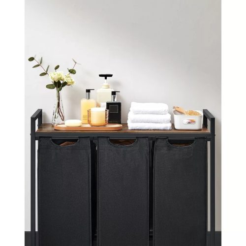 Stojan na bielizeň, výsuvný a odnímateľný stojan na oblečenie s vreckom 3x38L, hnedý, čierny