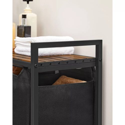 Stojan na bielizeň, výsuvný a odnímateľný stojan na oblečenie s vreckom 3x38L, hnedý, čierny