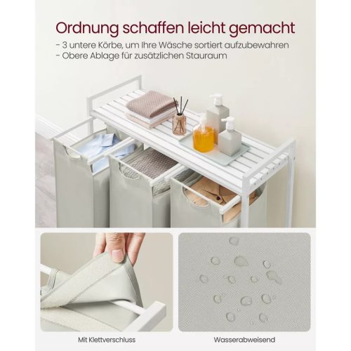 Stojan na bielizeň, výsuvný a odnímateľný stojan na oblečenie s vreckom 3x38L, biely