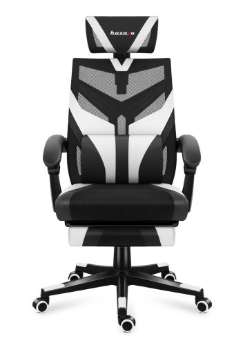 Huzaro combat 5.0 white herná stolička s ergonomickou opierkou nôh, polohovateľné kreslo, čiernobiela.