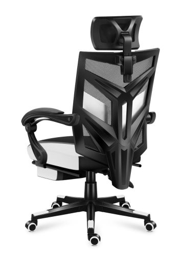 Huzaro combat 5.0 white herná stolička s ergonomickou opierkou nôh, polohovateľné kreslo, čiernobiela.
