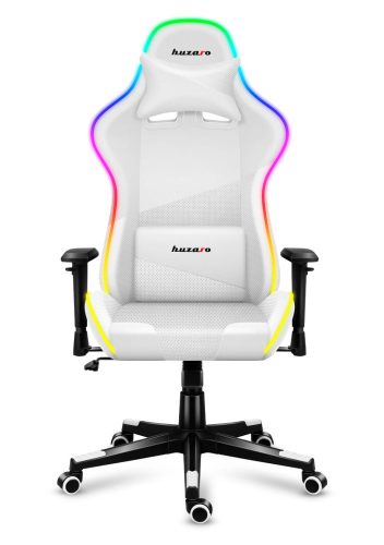 Huzaro Force 6.2 white rgb hráčska stolička, polohovateľné podrúčky, RGB ,nastaviteľná bedrová noha + vankúš na krk, biela