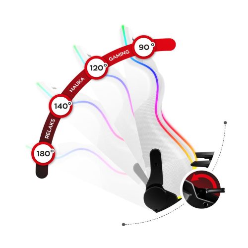 Huzaro Force 6.2 white rgb hráčska stolička, polohovateľné podrúčky, RGB ,nastaviteľná bedrová noha + vankúš na krk, biela