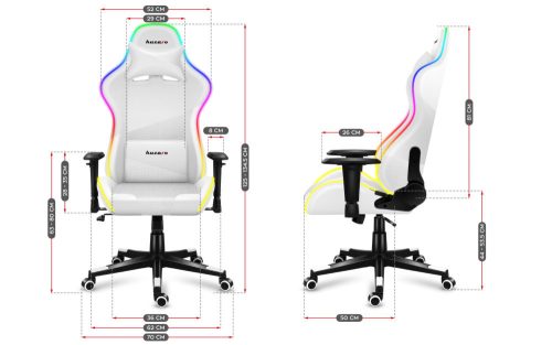 Huzaro Force 6.2 white rgb hráčska stolička, polohovateľné podrúčky, RGB ,nastaviteľná bedrová noha + vankúš na krk, biela
