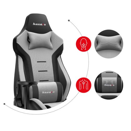 Huzaro Force 7.6 grey hráčska stolička herné kreslo ležadlo, látka, bedrová opierka, opierka hlavy, tvarovaná pamäťová pena, šedá.