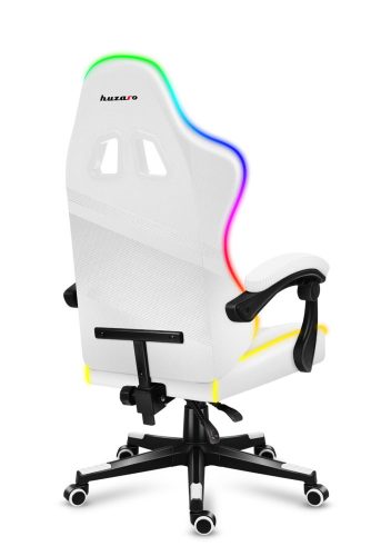 Huzaro hráčska stolička, Force 4.4 rgb white profesionálna herná stolička, oceľ, látkový materiál, vankúš na krk, vankúš na hlavu, RGB biela.