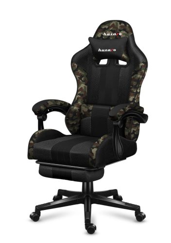 Huzaro Force 4.7 camo mesh hráčska stolička s opierkou nôh, profesionálna herná stolička, oceľ, materiál látka, vankúš na krk, vankúš na hlavu, čierna.