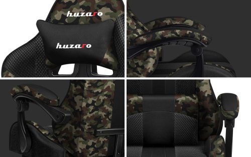 Huzaro Force 4.7 camo mesh hráčska stolička s opierkou nôh, profesionálna herná stolička, oceľ, materiál látka, vankúš na krk, vankúš na hlavu, čierna.