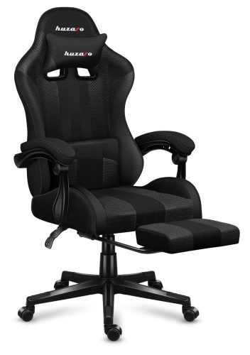 Huzaro Force 4.7 carbon mesh hráčska stolička s opierkou nôh, profesionálna herná stolička, oceľ, materiál látka, vankúš na krk, vankúš na hlavu, čierna.