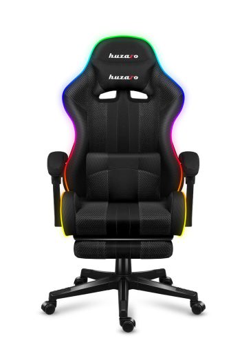 Huzaro Force 4.7 rgb mesh hráčska stolička s opierkou nôh, profesionálna herná stolička, oceľ, materiál látka, vankúš na krk, vankúš na hlavu, RGB, čierna.