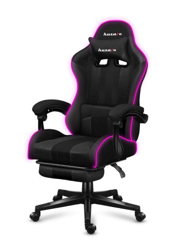 Huzaro Force 4.7 rgb mesh hráčska stolička s opierkou nôh, profesionálna herná stolička, oceľ, materiál látka, vankúš na krk, vankúš na hlavu, RGB, čierna.
