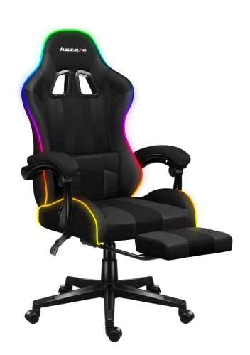 Huzaro Force 4.7 rgb mesh hráčska stolička s opierkou nôh, profesionálna herná stolička, oceľ, materiál látka, vankúš na krk, vankúš na hlavu, RGB, čierna.