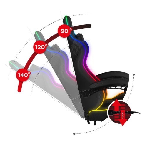 Huzaro Force 4.7 rgb mesh hráčska stolička s opierkou nôh, profesionálna herná stolička, oceľ, materiál látka, vankúš na krk, vankúš na hlavu, RGB, čierna.