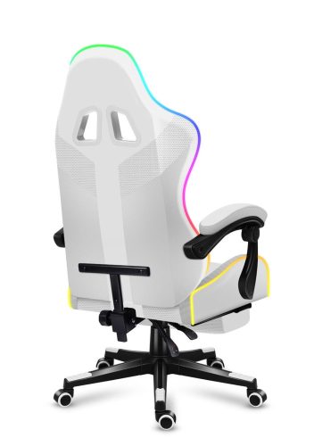 Huzaro Force 4.7 rgb white hráčska stolička s opierkou nôh, profesionálna herná stolička, oceľ, materiál látka, vankúš na krk, vankúš na hlavu, RGB biela.