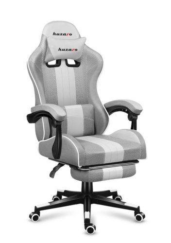 Huzaro Force 4.7 white mesh  hráčska stolička s opierkou nôh, profesionálna herná stolička, oceľ, materiál látka, vankúš pod krk, vankúš na hlavu, bielo-šedá.