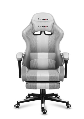Huzaro Force 4.7 white mesh  hráčska stolička s opierkou nôh, profesionálna herná stolička, oceľ, materiál látka, vankúš pod krk, vankúš na hlavu, bielo-šedá.