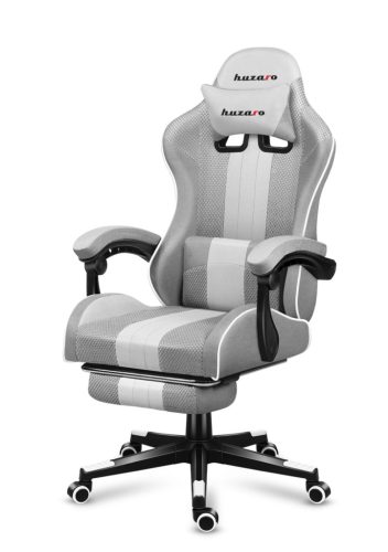 Huzaro Force 4.7 white mesh  hráčska stolička s opierkou nôh, profesionálna herná stolička, oceľ, materiál látka, vankúš pod krk, vankúš na hlavu, bielo-šedá.