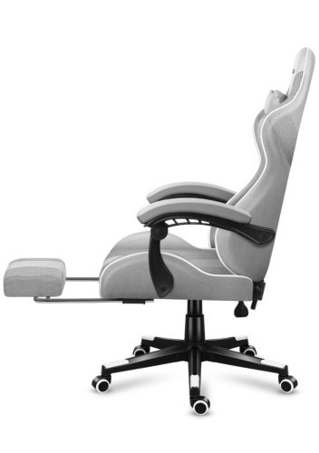 Huzaro Force 4.7 white mesh  hráčska stolička s opierkou nôh, profesionálna herná stolička, oceľ, materiál látka, vankúš pod krk, vankúš na hlavu, bielo-šedá.
