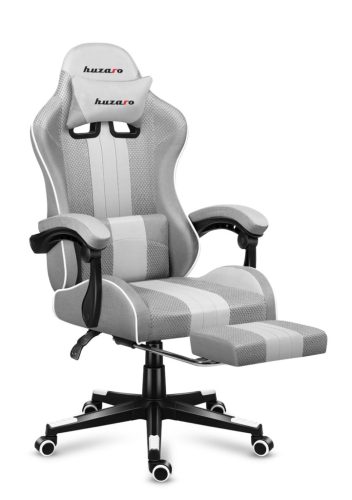 Huzaro Force 4.7 white mesh  hráčska stolička s opierkou nôh, profesionálna herná stolička, oceľ, materiál látka, vankúš pod krk, vankúš na hlavu, bielo-šedá.