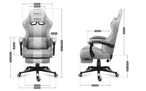 Huzaro Force 4.7 white mesh  hráčska stolička s opierkou nôh, profesionálna herná stolička, oceľ, materiál látka, vankúš pod krk, vankúš na hlavu, bielo-šedá.